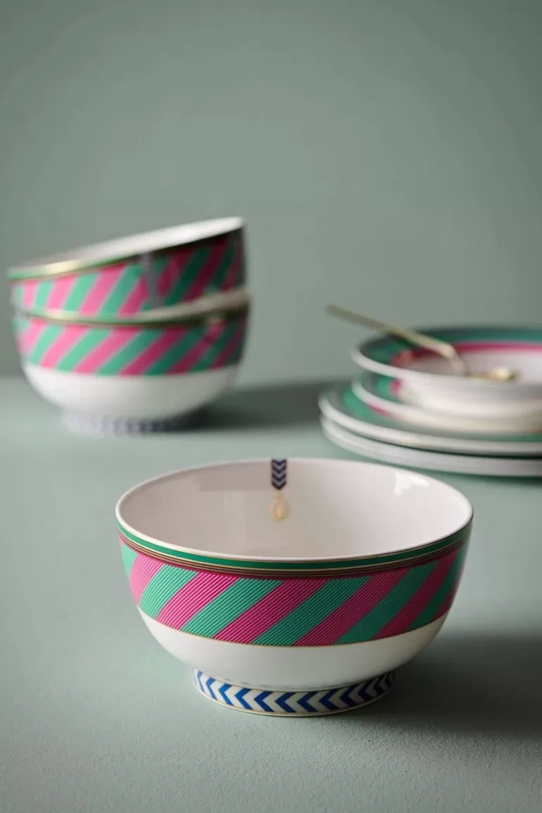 Schalen<Pip Studio Pip Chique Stripes Schale Rosa/Grun 18Cm
